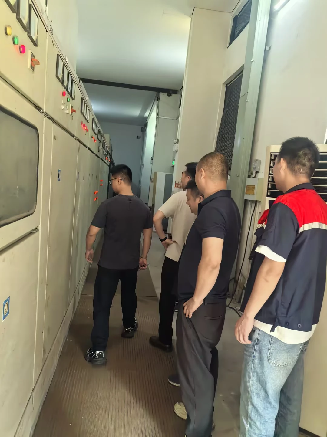 ACE Suzhou factory typhoon-season emergency drill — switchgear room stop-button training